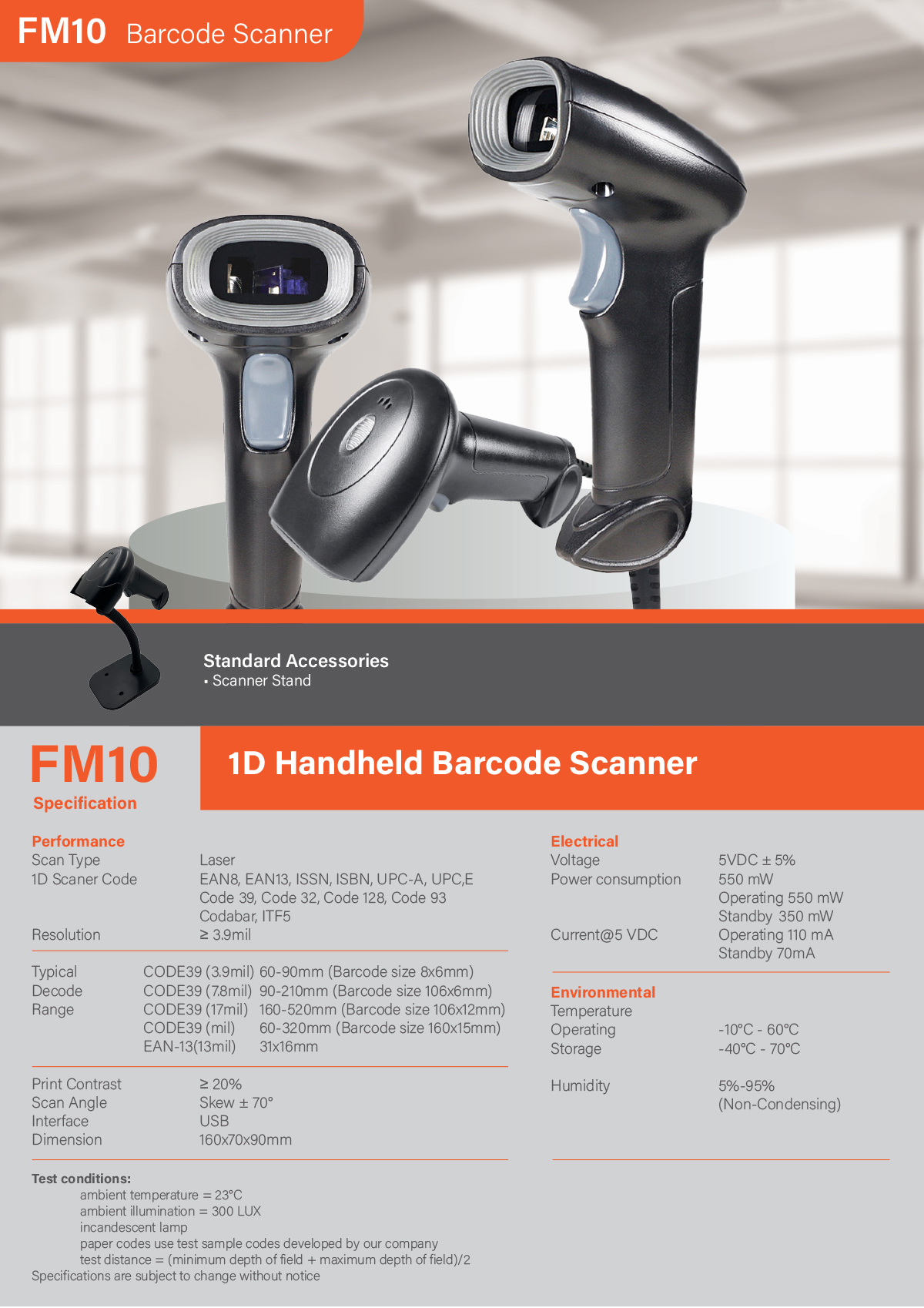 FM10 USB 1D Code Scanner